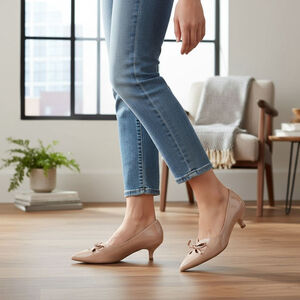 Journee Collection Elegant Coquette Bow D'Orsay Pump Kitten Heel 9 M Nude Beige